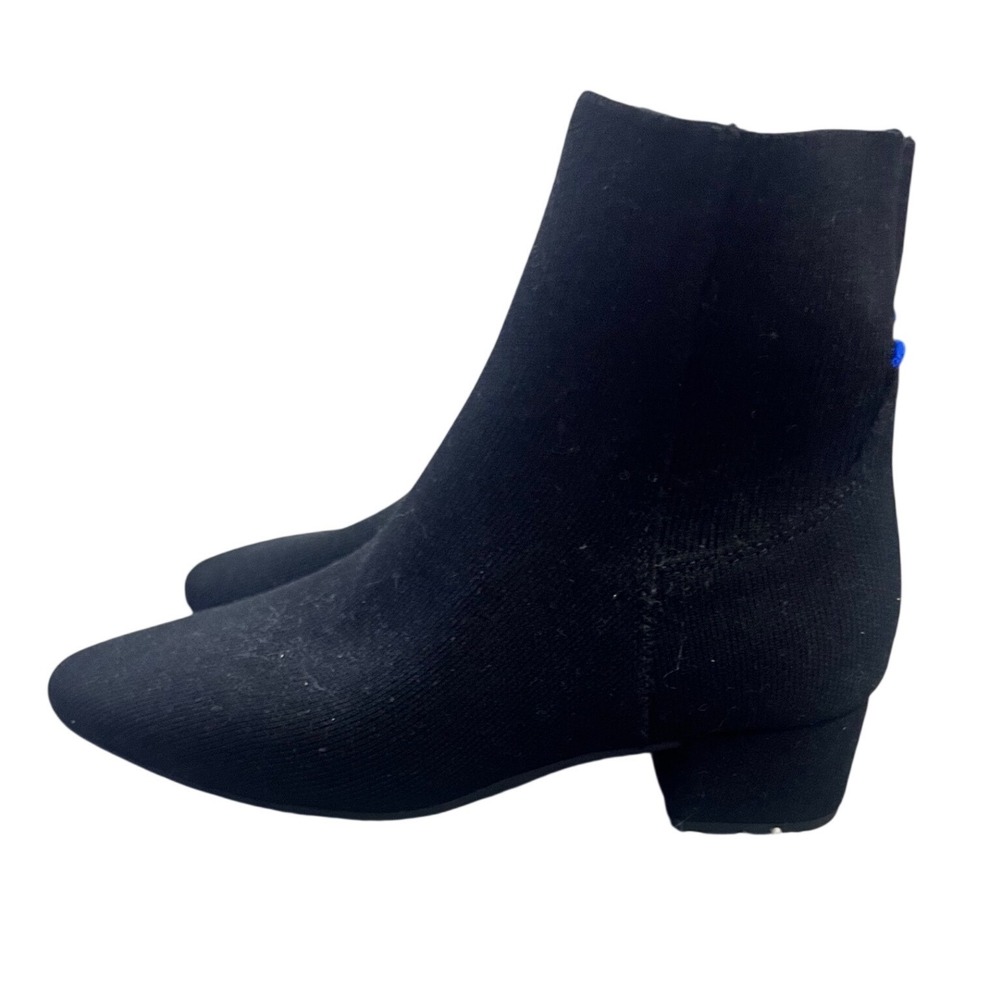 Rothys The Merino Ankle Boot Black Pointed Toe Block‎ Heel Sustainable Size 9